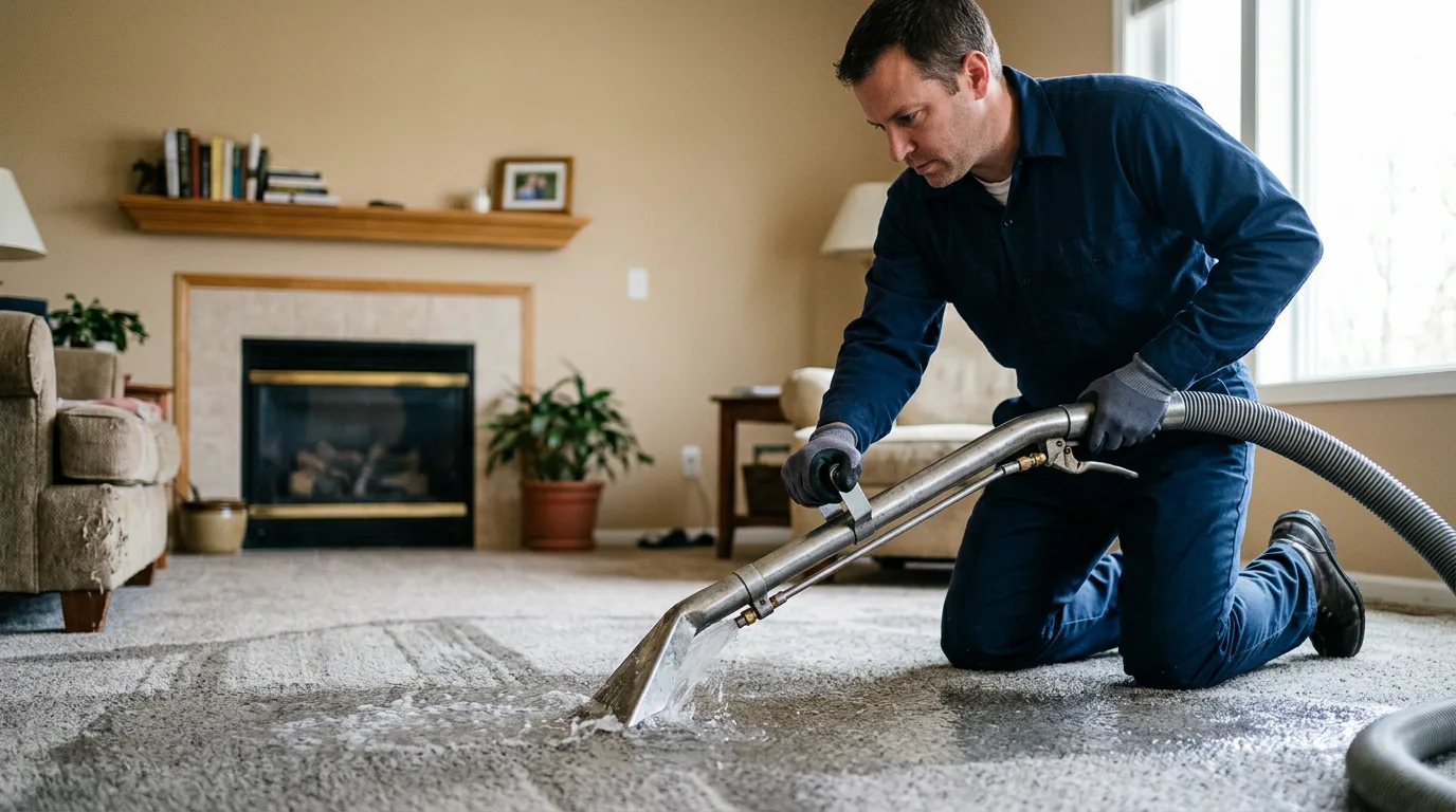 Water damage restoration technician working near Mattapoisett, MA